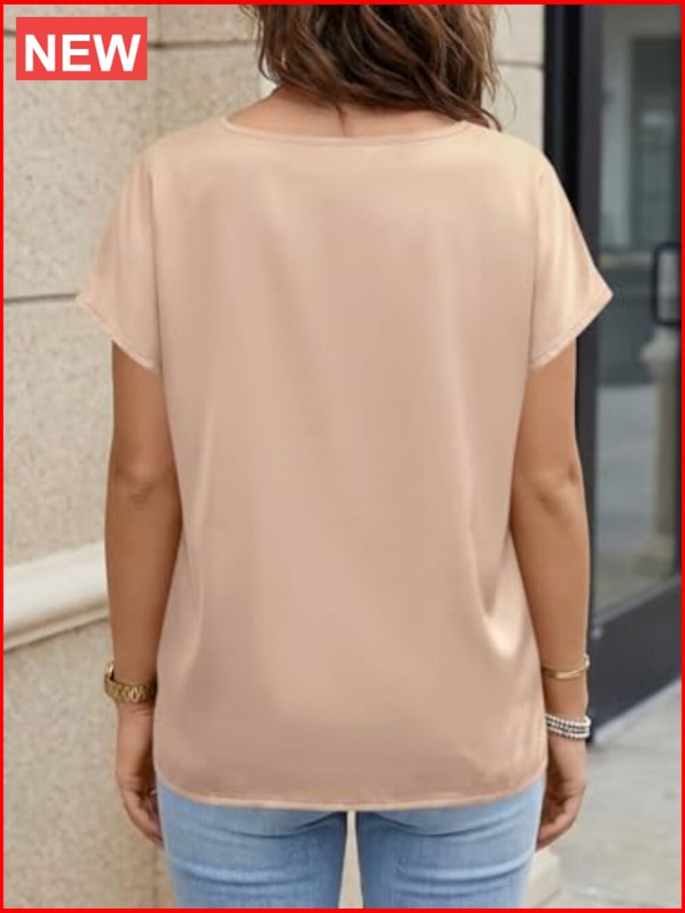 Satin Silk Blouse Cap Short Sleeve V Neck Dressy Casual Work Top - Picture 4 of 6